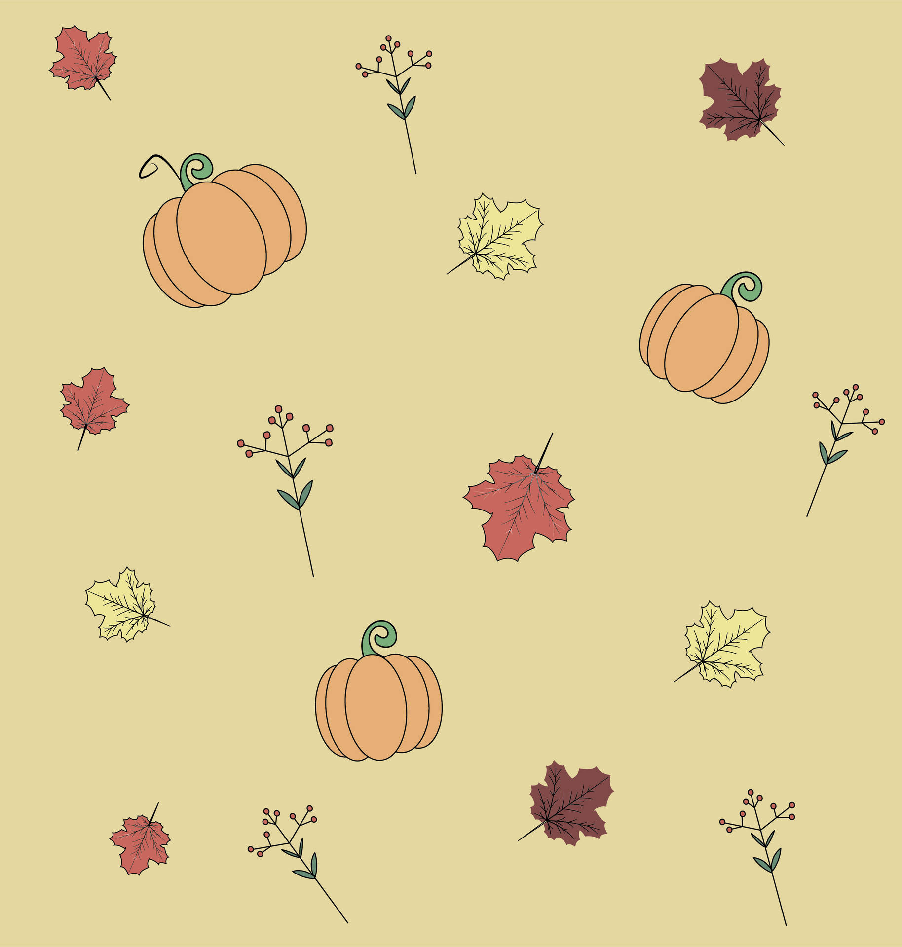 Fall Leaves And Pumpkins Background