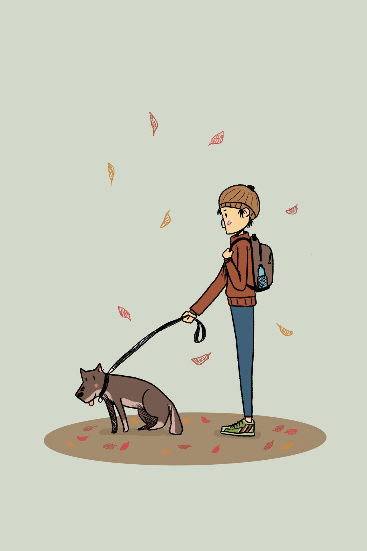 Fall Leaves Boy And Dog Background