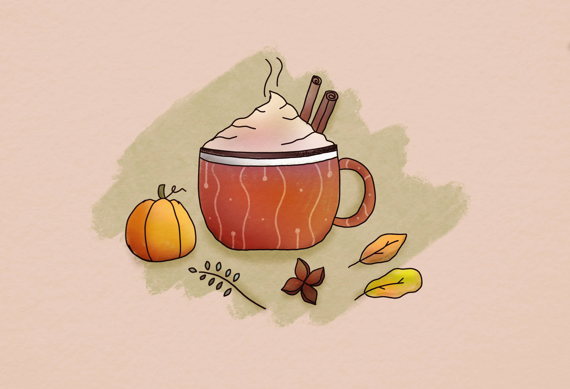 Fall Leaves Coffee Drawing Background