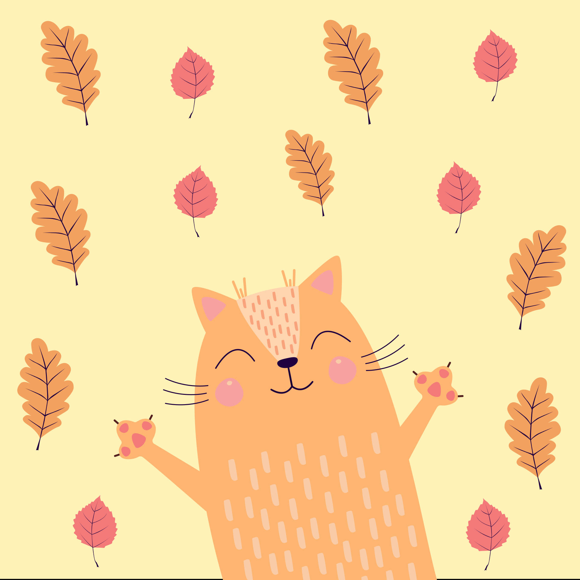 Fall Leaves Happy Cat