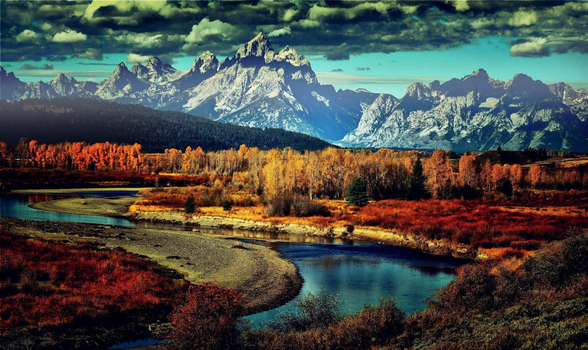 Fall Mountain Aesthetic View Background