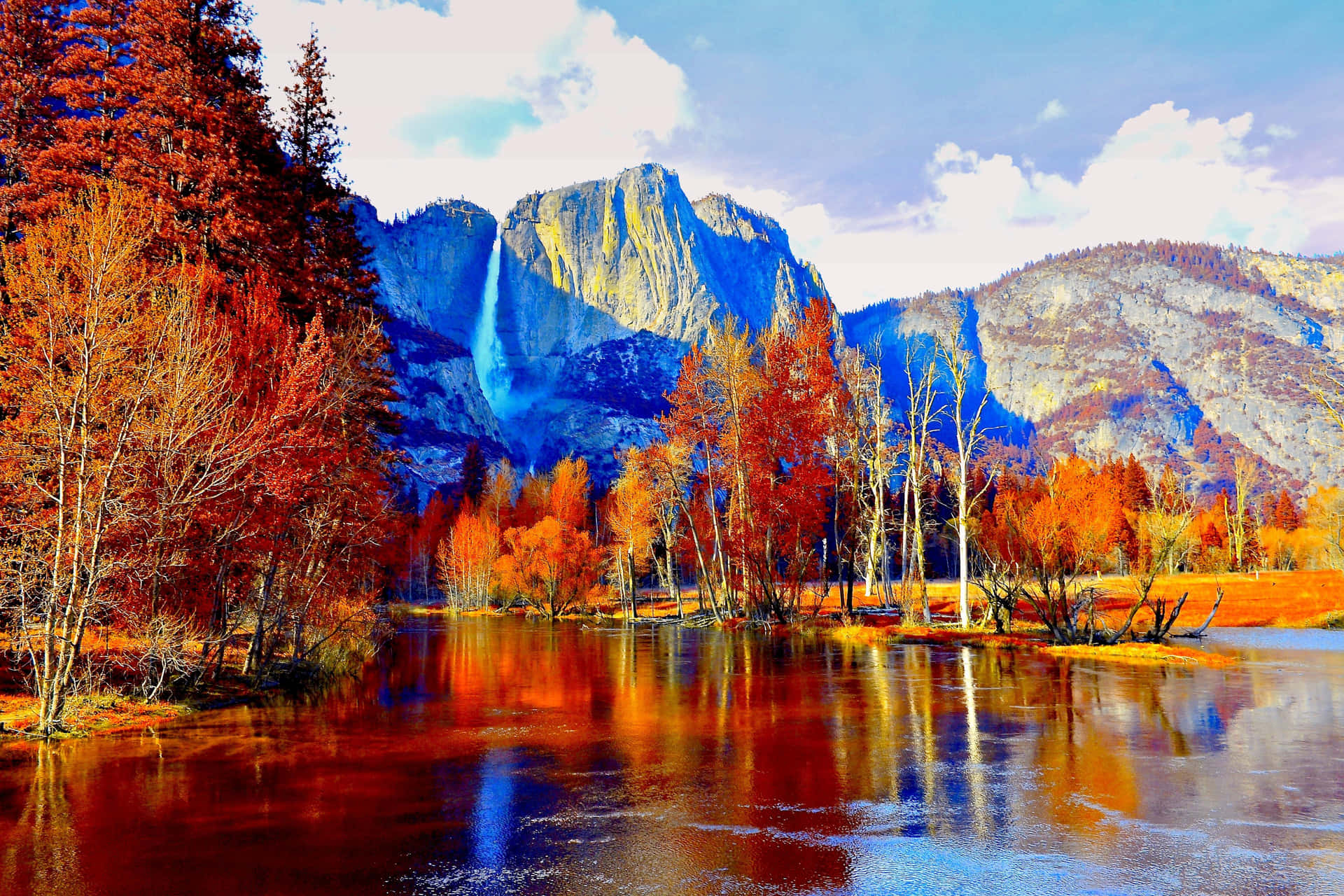 Fall Mountain Blue Sky Background