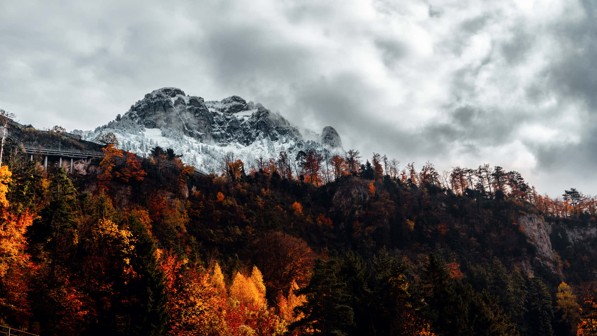 Fall Mountain Gray Sky Background