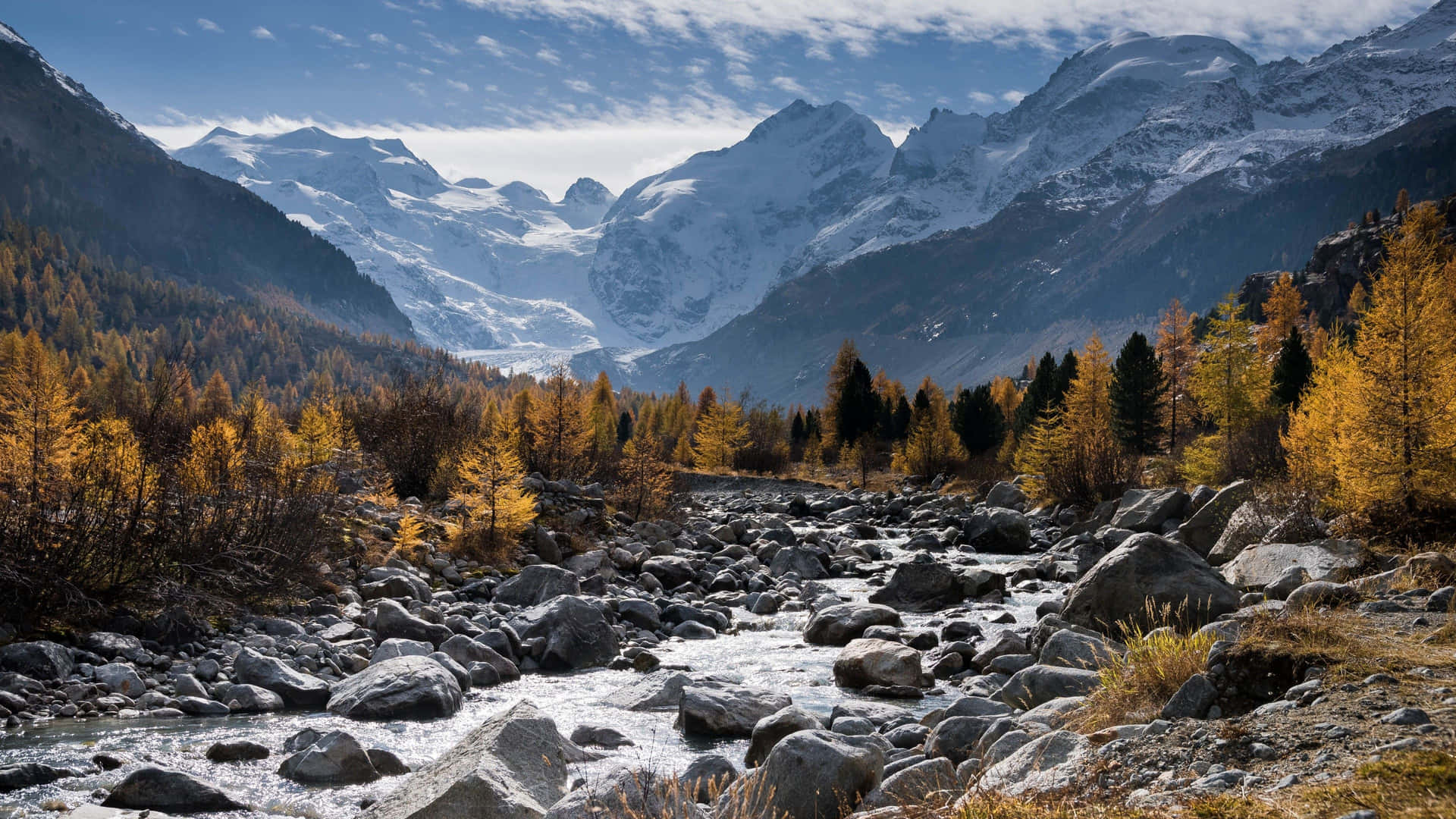 Fall Mountain With Stream Background