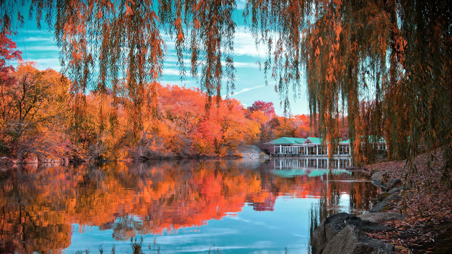 Fall Scenes Lake House Background
