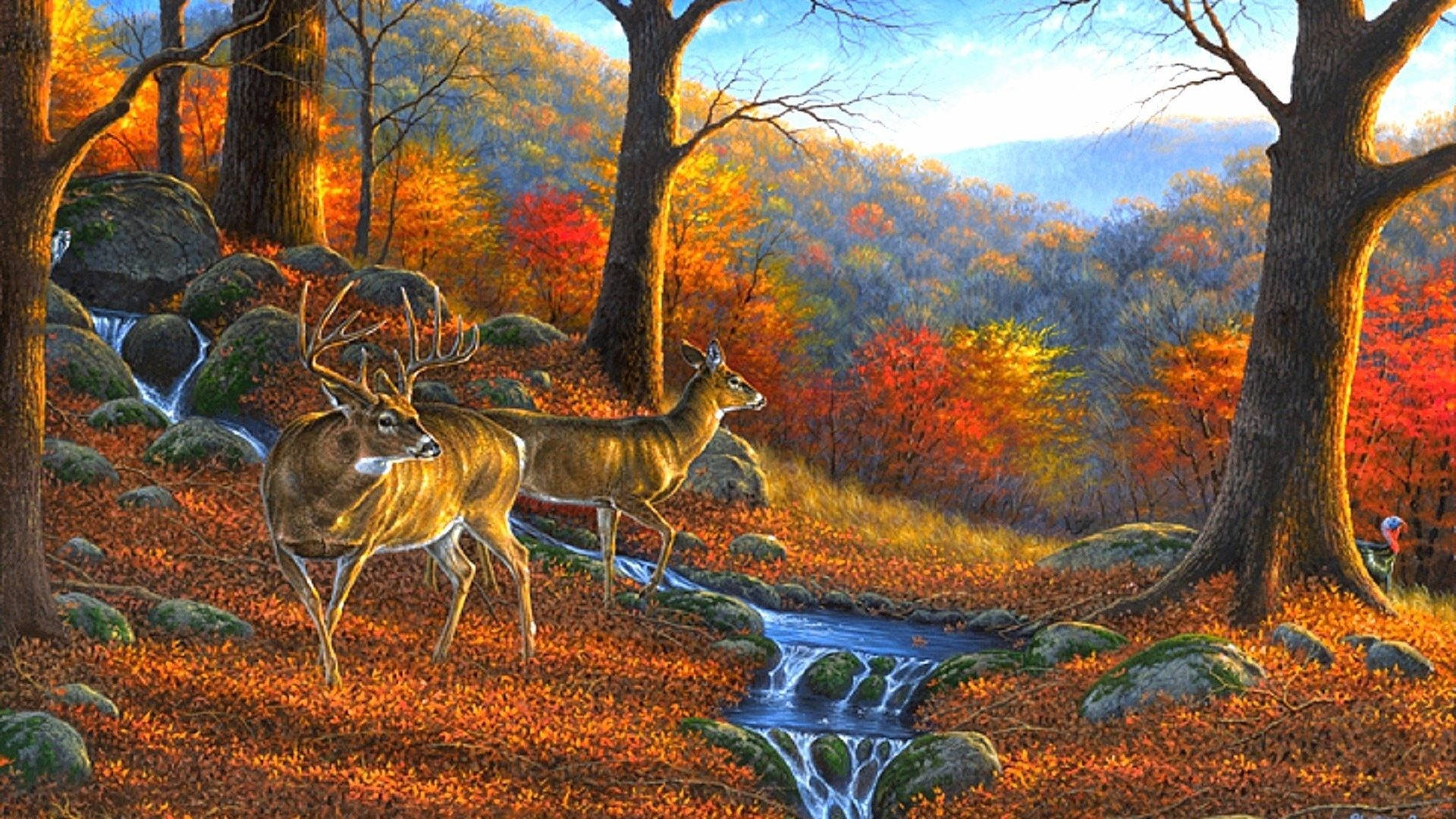 Fall Season Deer Painting Background