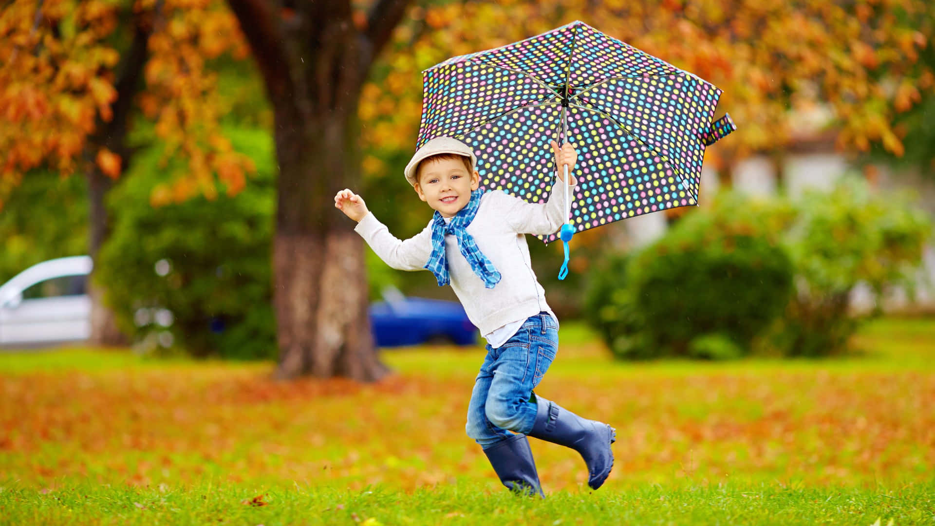 Fall Stylish Boy With Umbrella