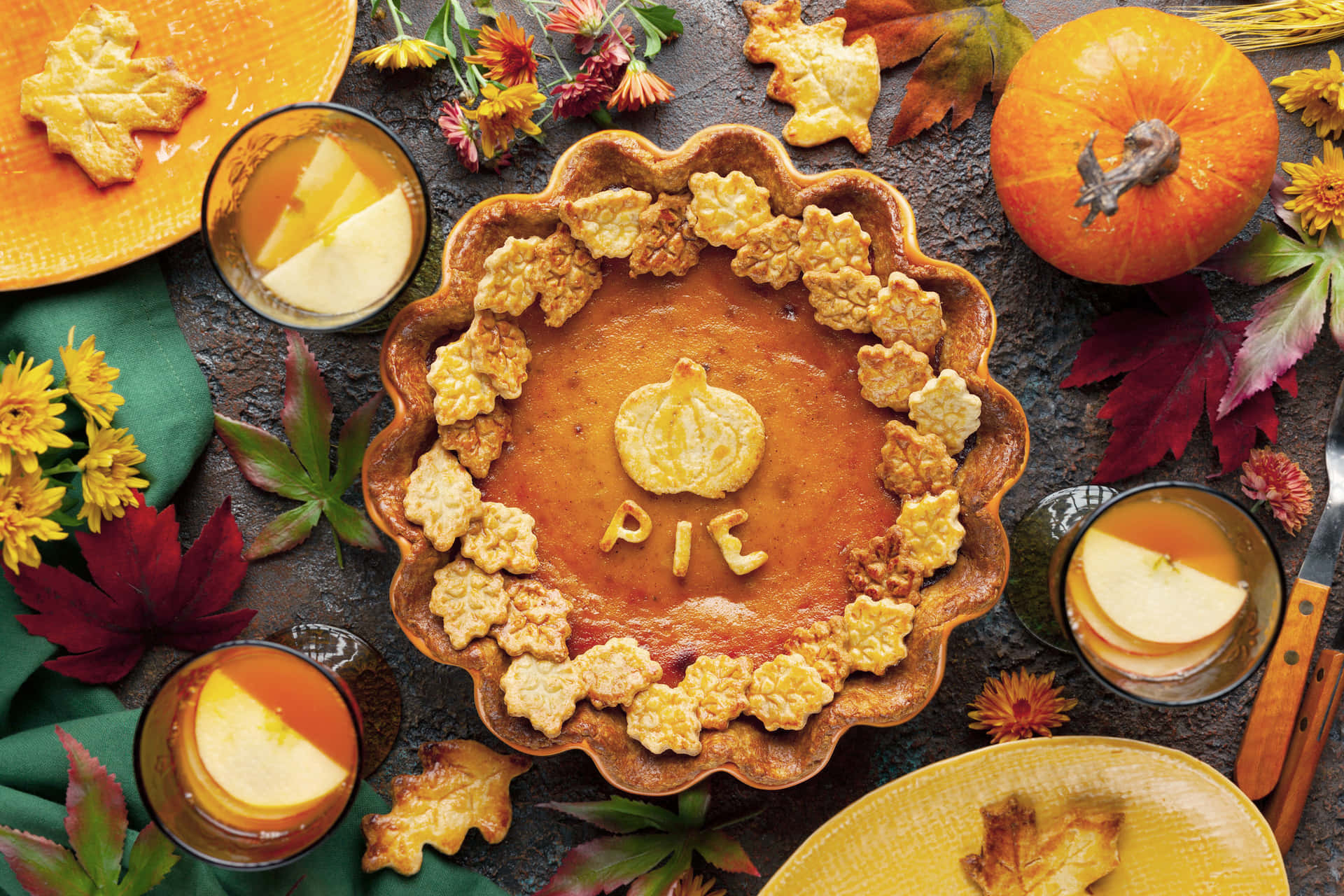 Fall Thanksgiving Flower Pie Background