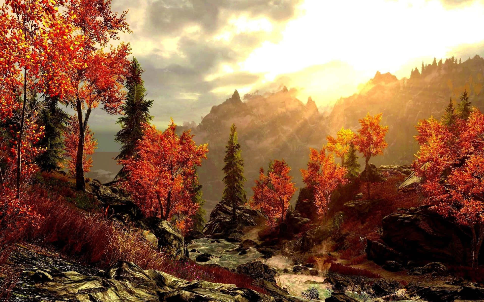 Fall Tumblr Sunrise In Mountain Background