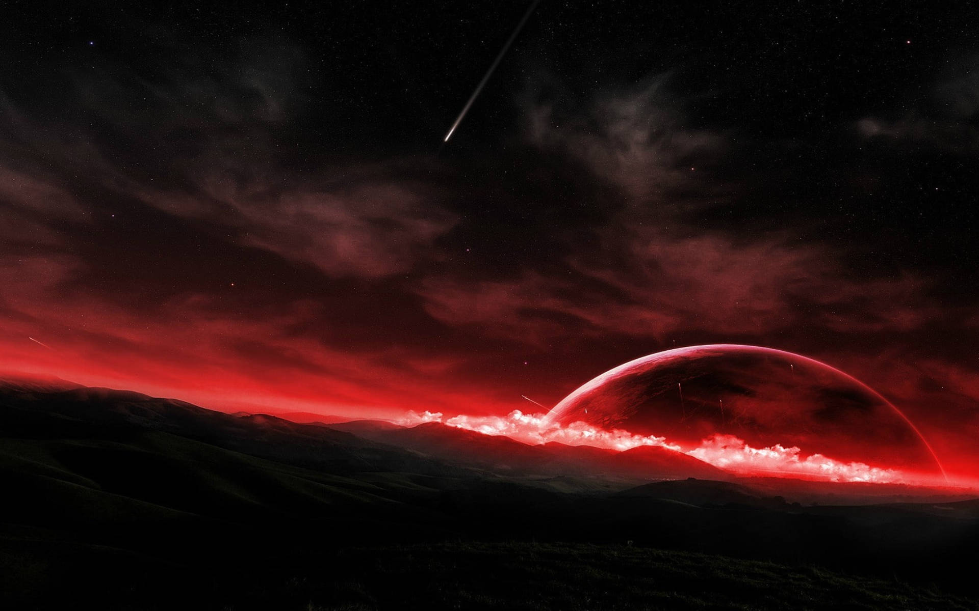 Fallen Red Galaxy Moon Background