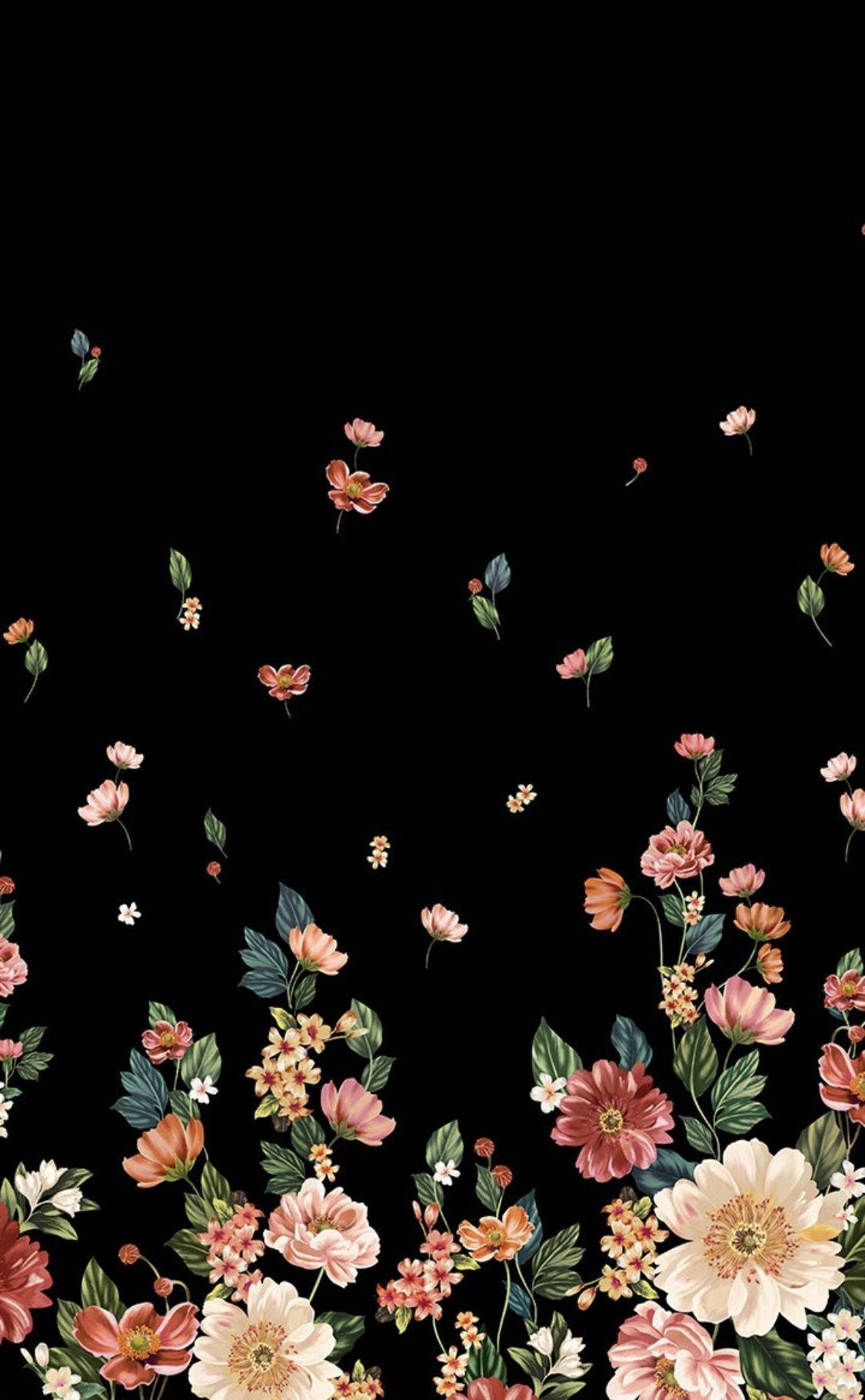 Falling Floral On Dark Background Background