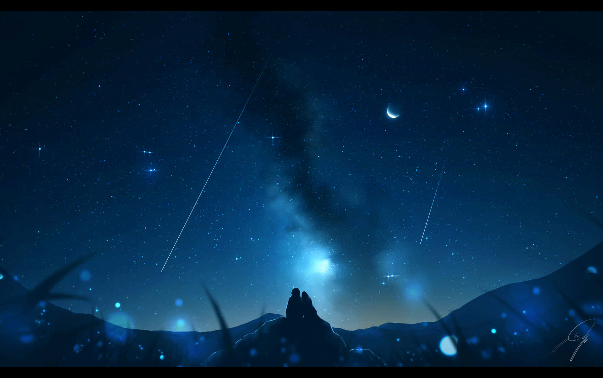 Falling Star Anime Night Scenery Background
