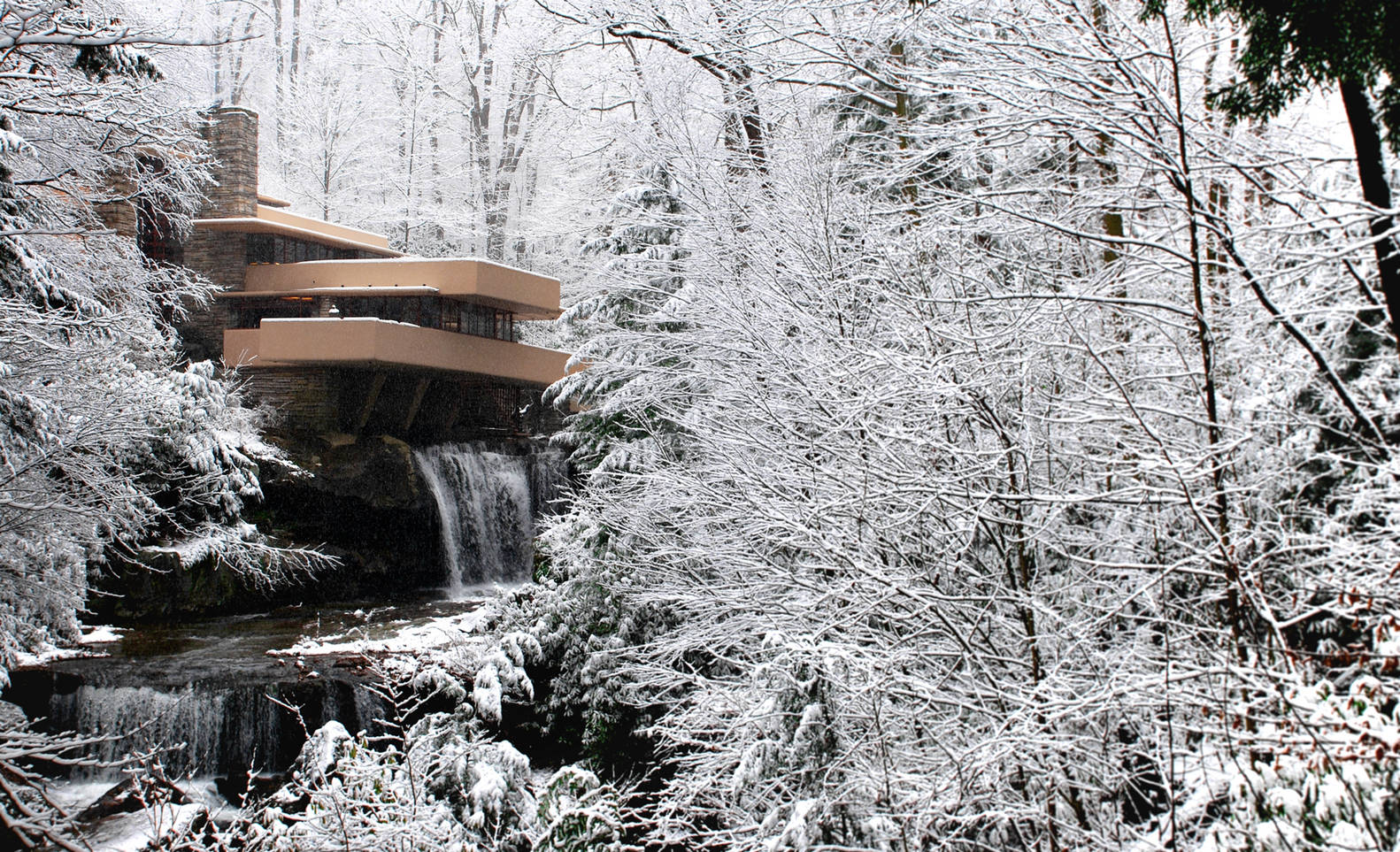 Falling Water House At Winter