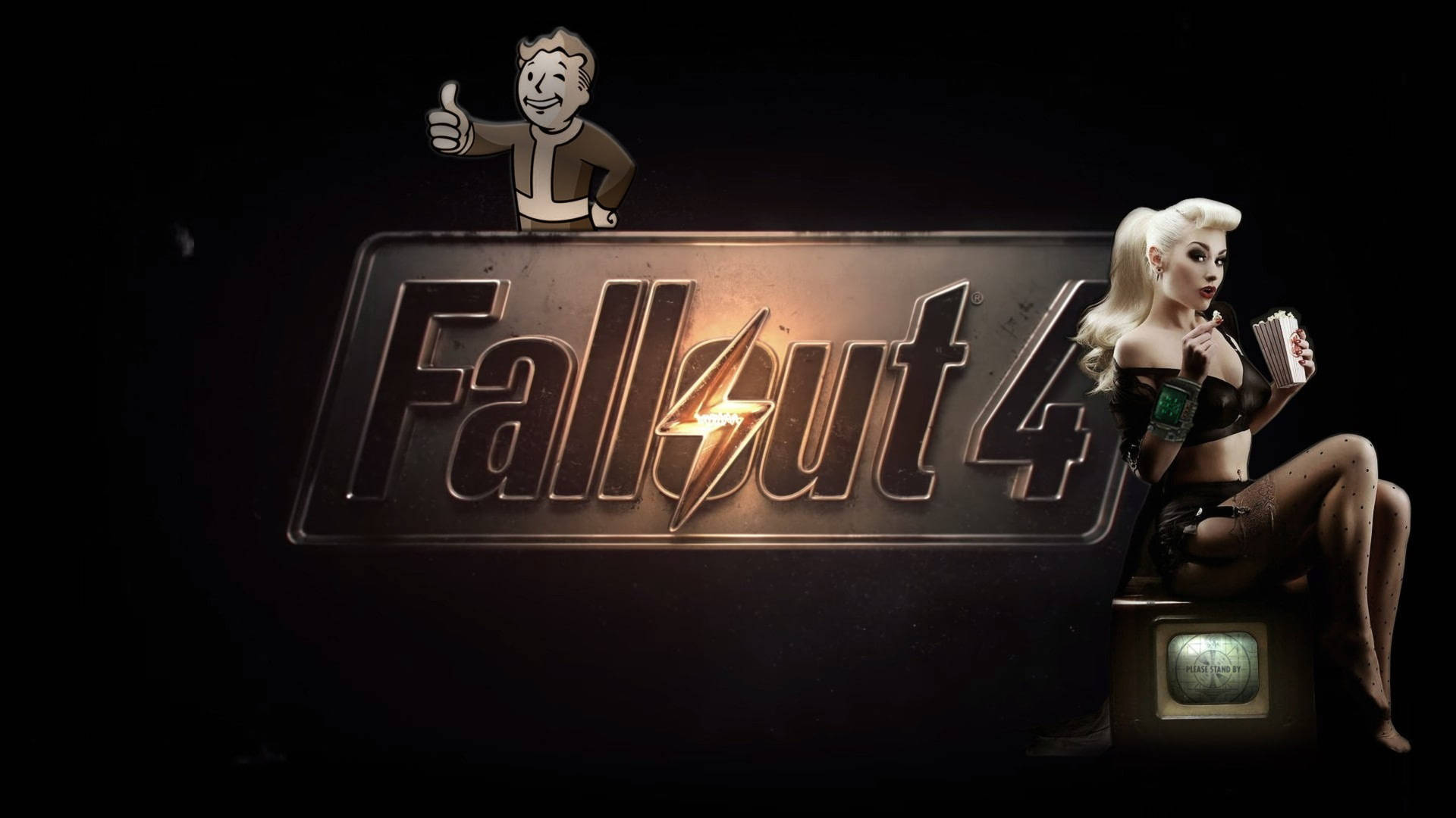 Fallout 4 4k Title Card With Vault Boy Background