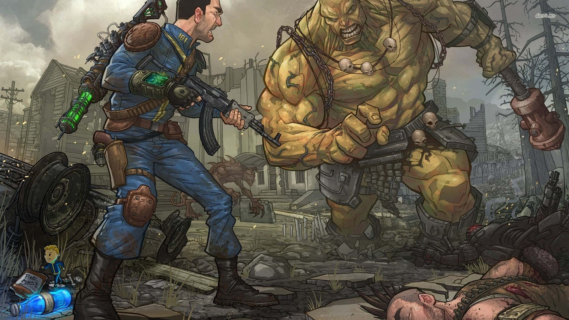 Fallout 4 - A Man With A Gun And A Zombie Background