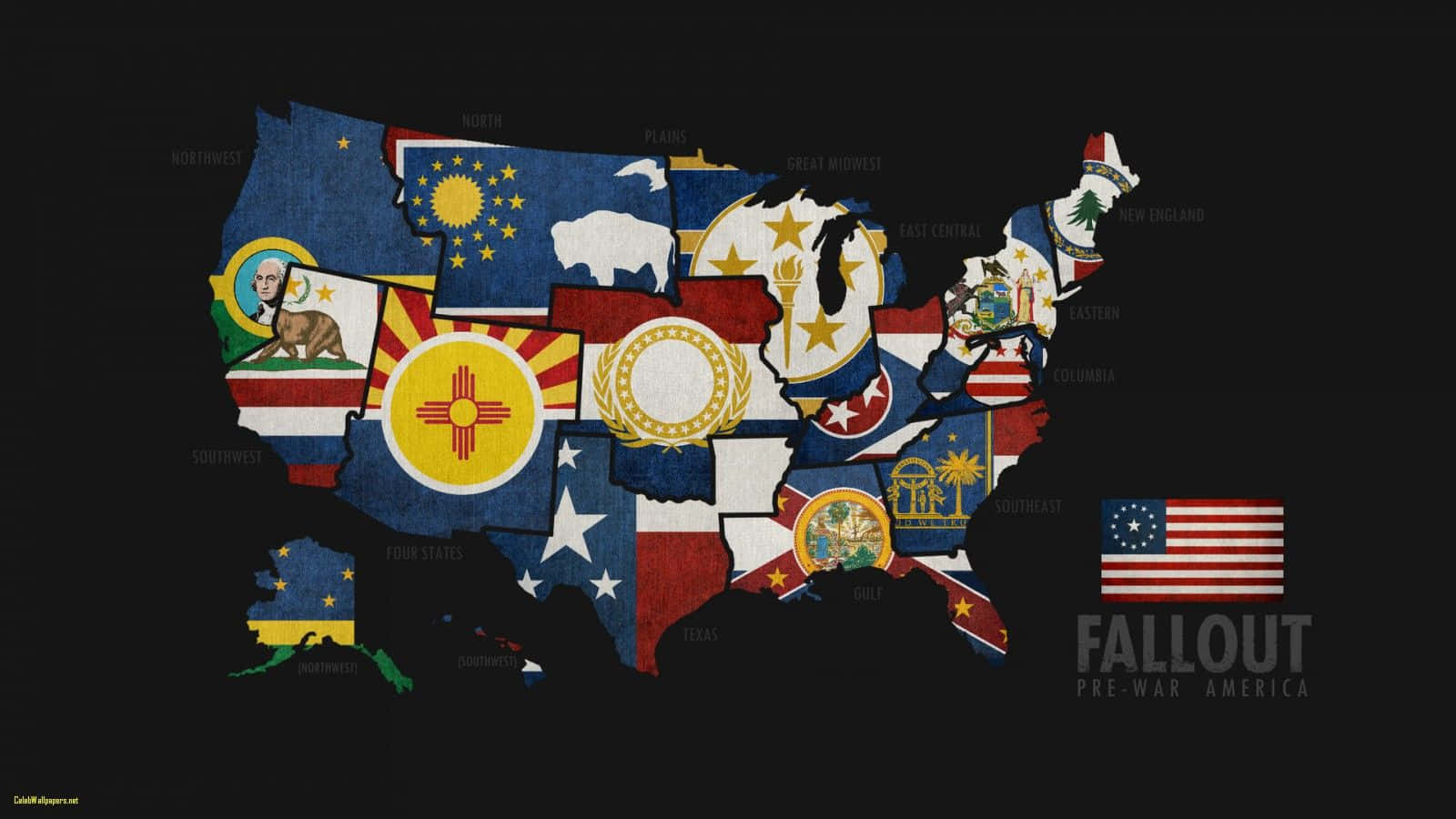 Fallout 4 Map With The Flags Of The United States Background