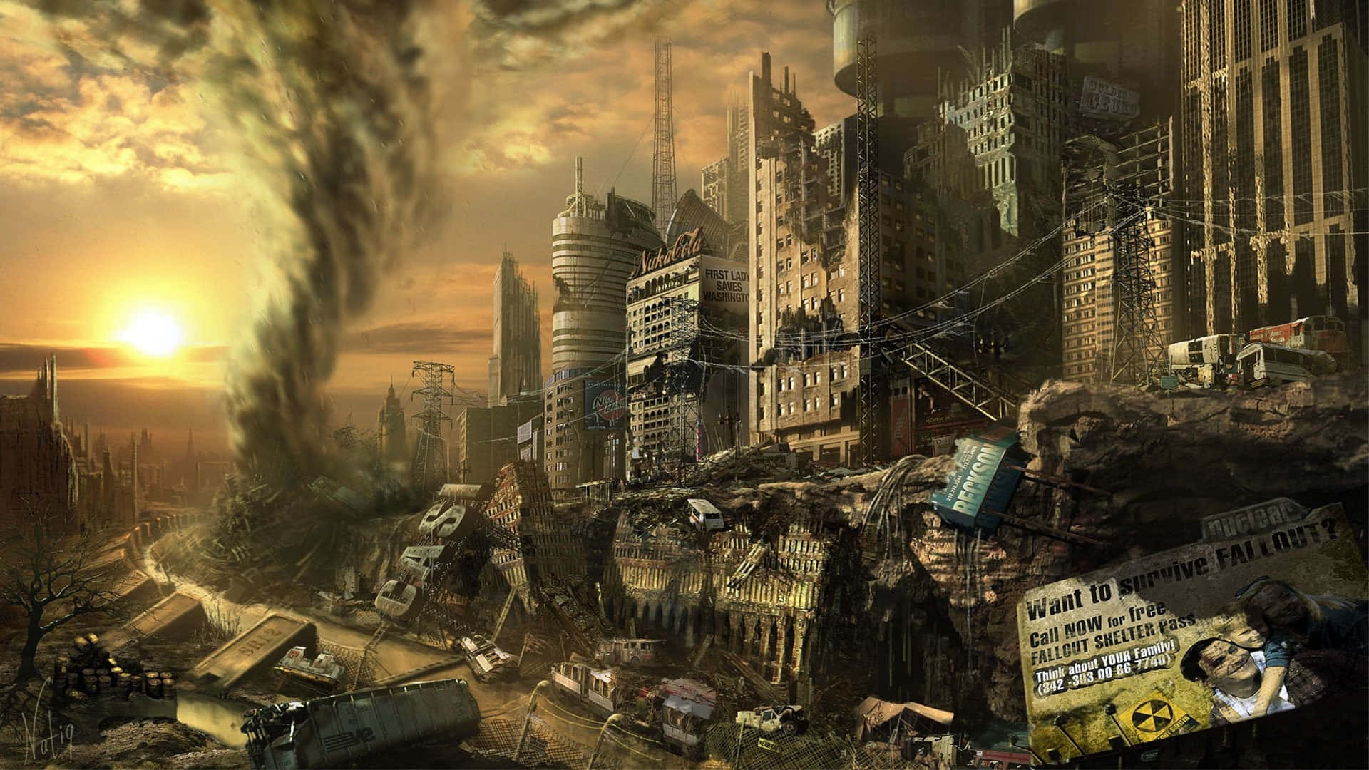 Fallout Post Apocalyptic Cityscape Background