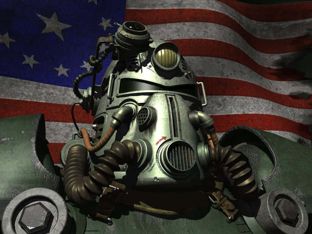 Fallout Power Armorand American Flag Background