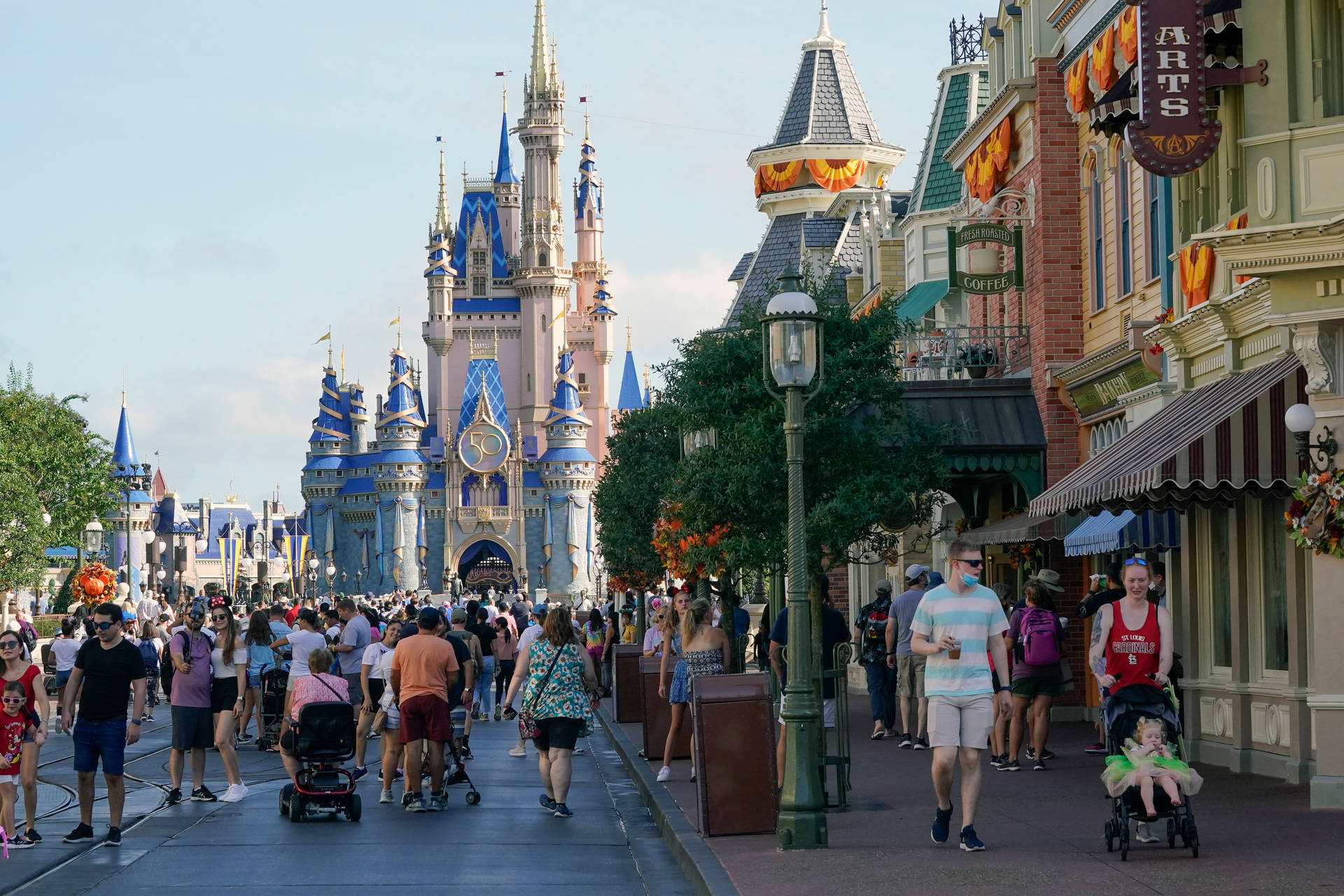 Families Walking Along Disneyworld