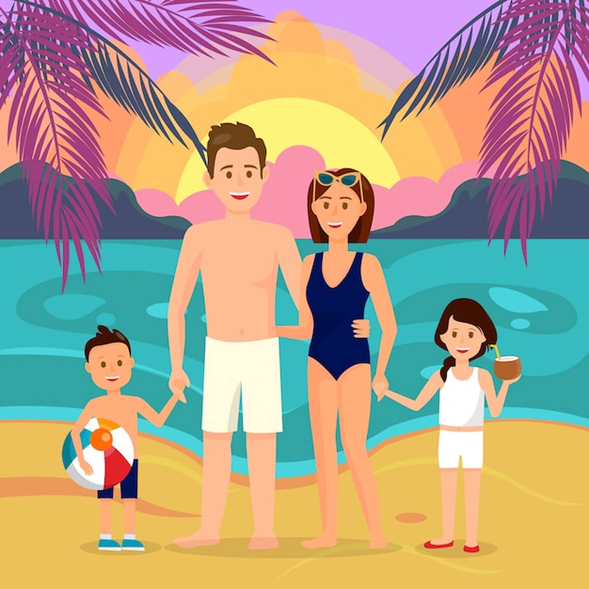 Family Beach Vacation Vector Art Background