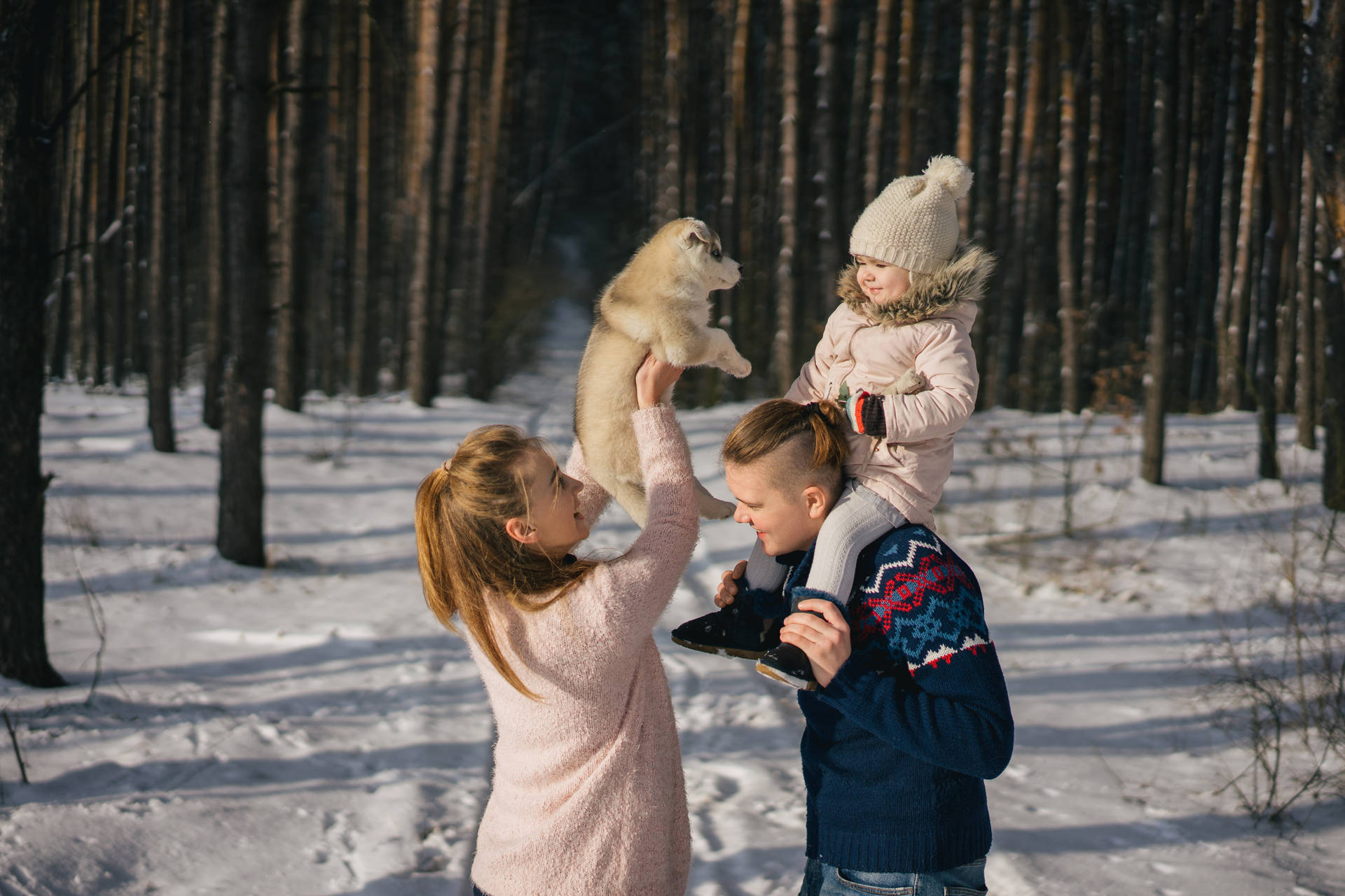 Family During Winter Season Background