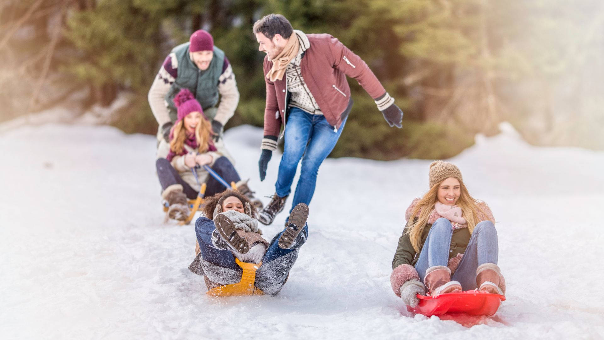 Family Holiday Sledding Background