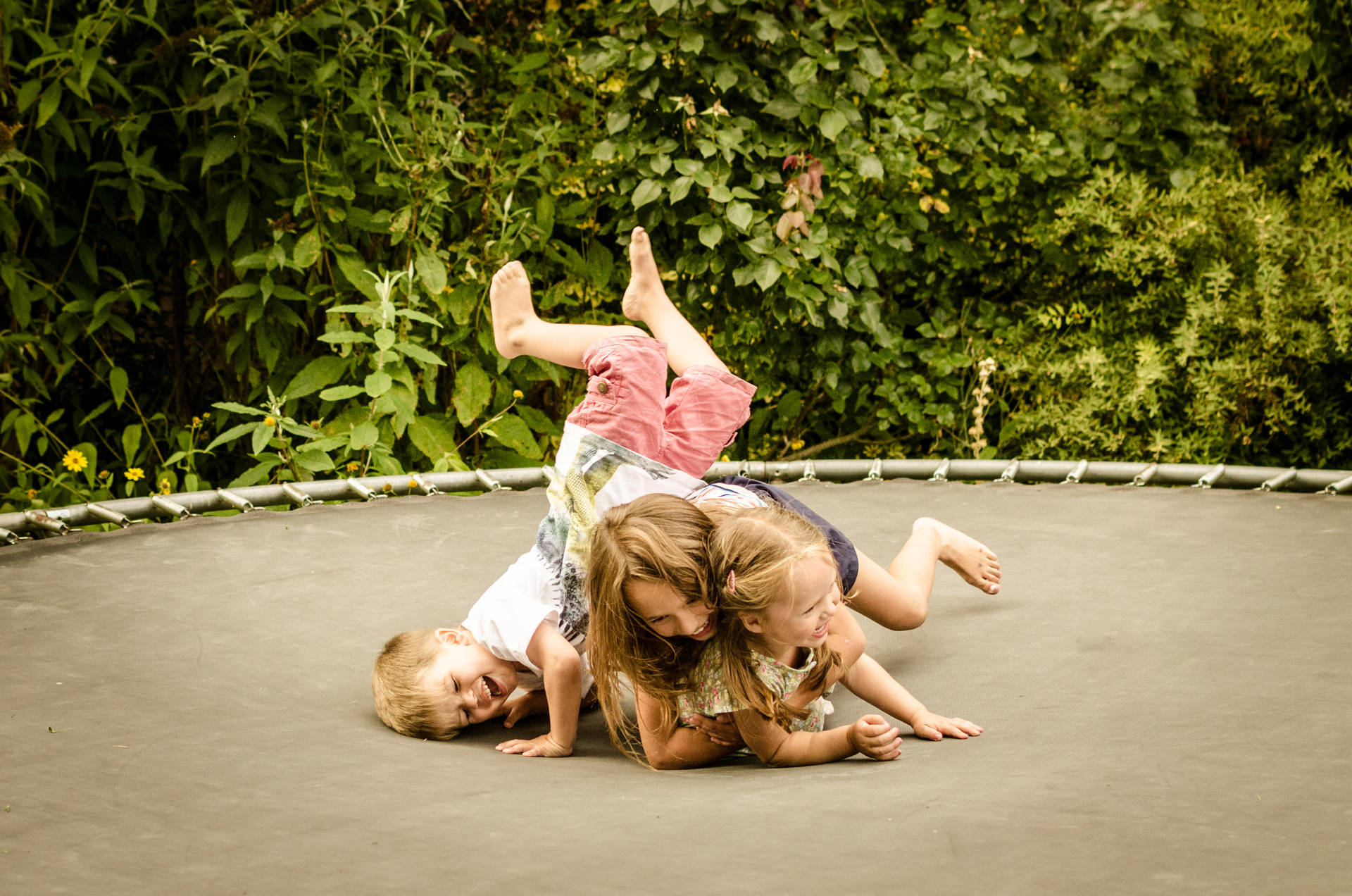 Family Playing Inside A Trampoline