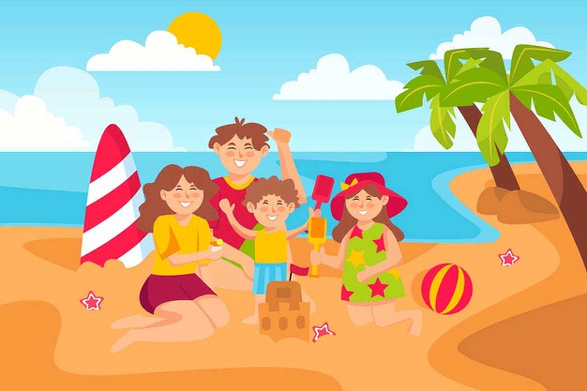 Family Sand Castle Beach Vacation Background