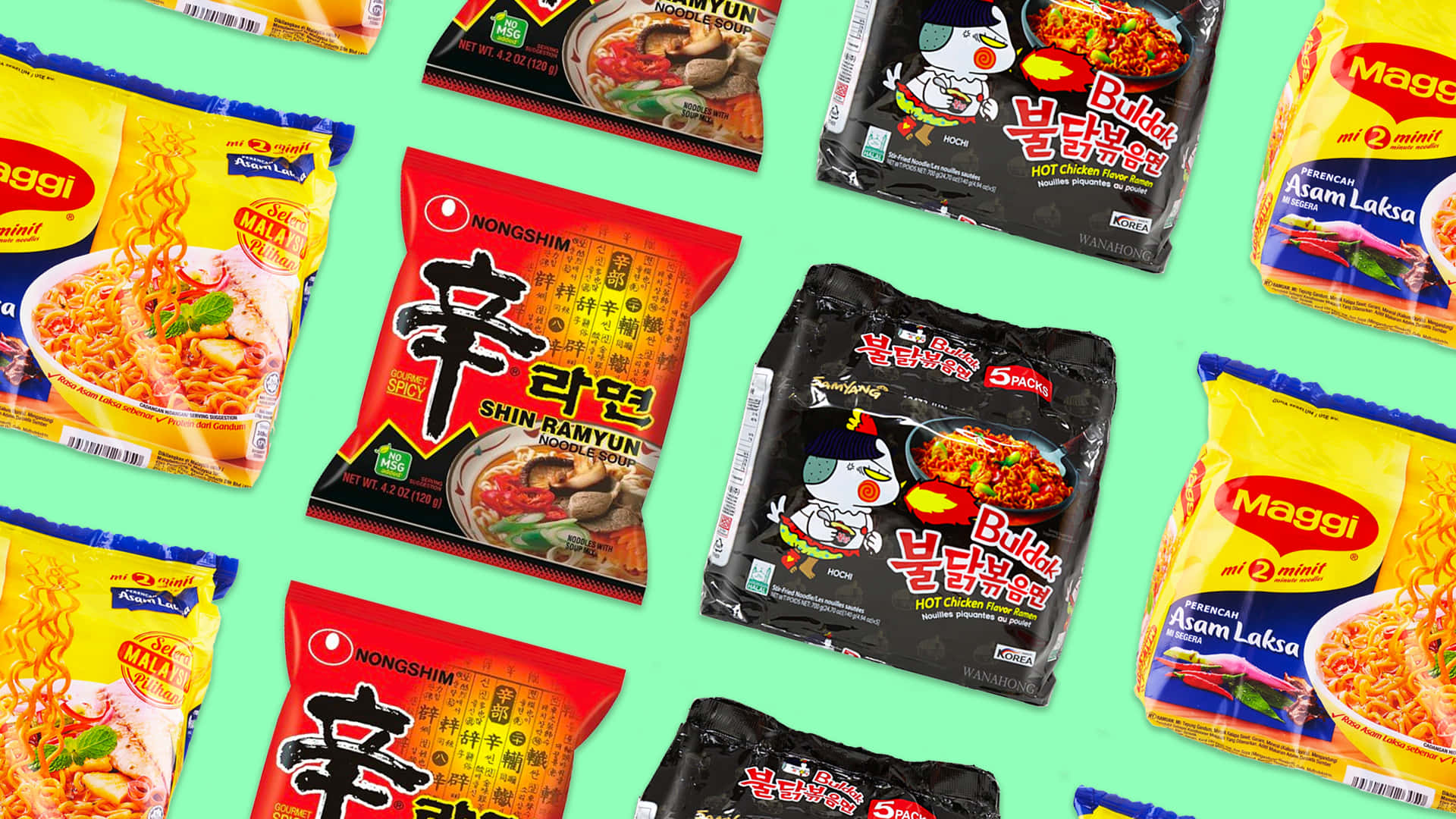 Famous Asian Instant Noodles Packs Background