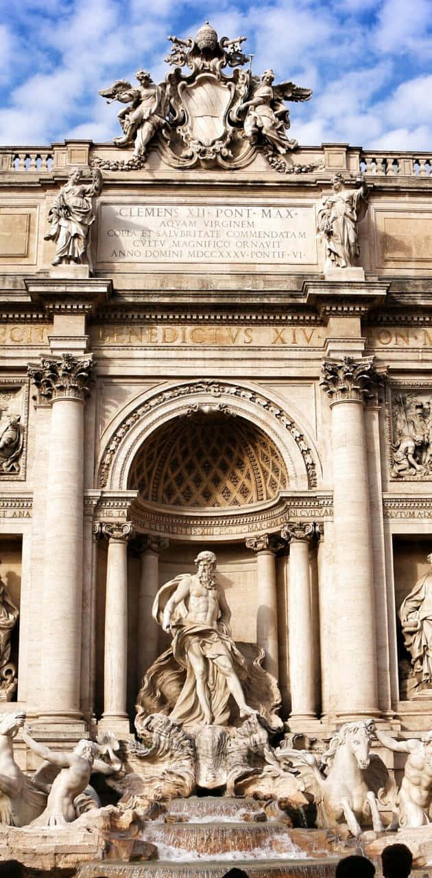 Famous Landmark On Rome Trevi Fountain Background