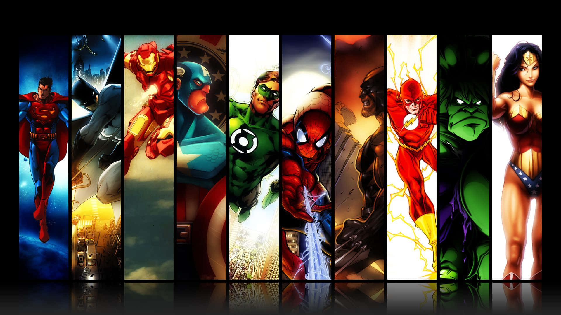 Famous Marvel And Justice League Superhero Collage Background