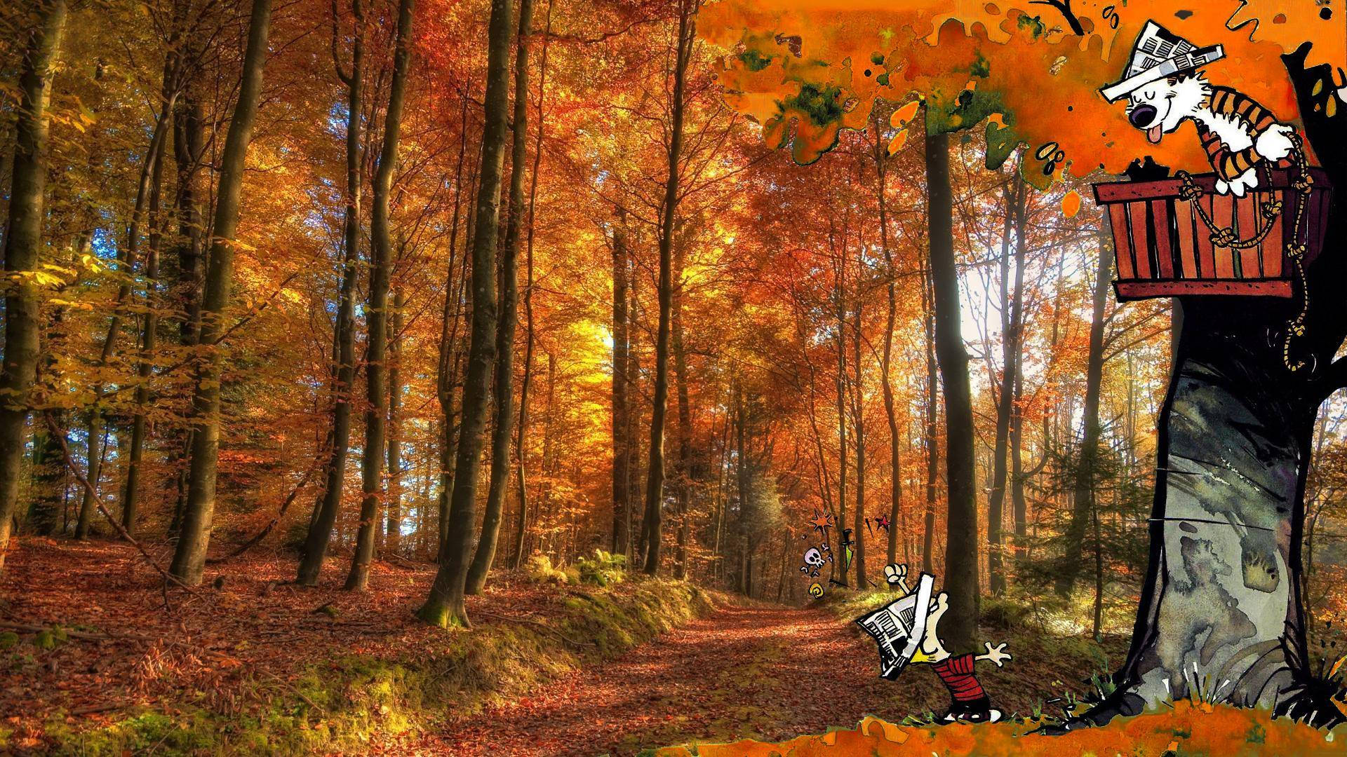 Fan Art Calvin And Hobbes In The Forest Background