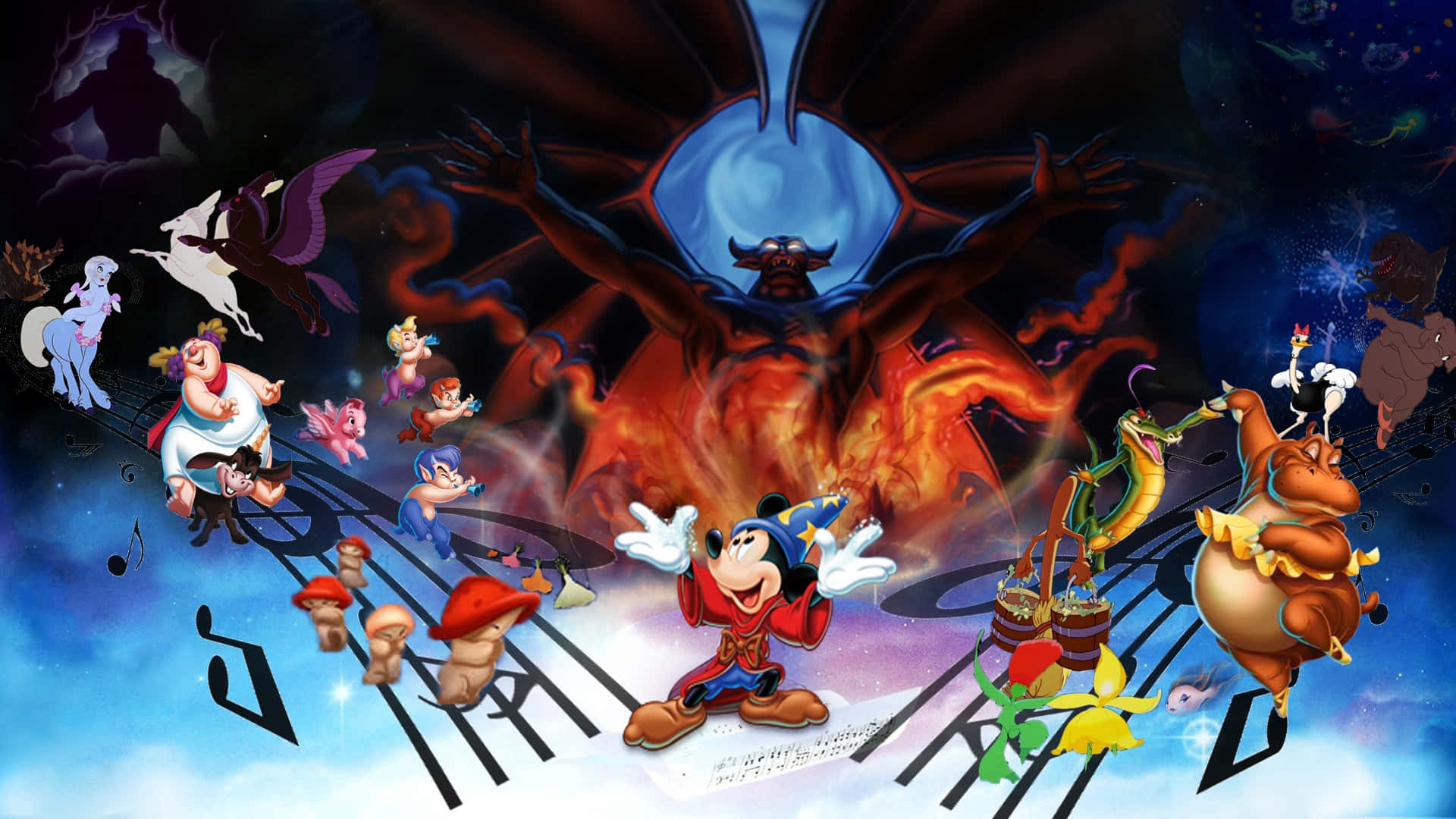 Fantasia Mickeyand Animated Characters Background