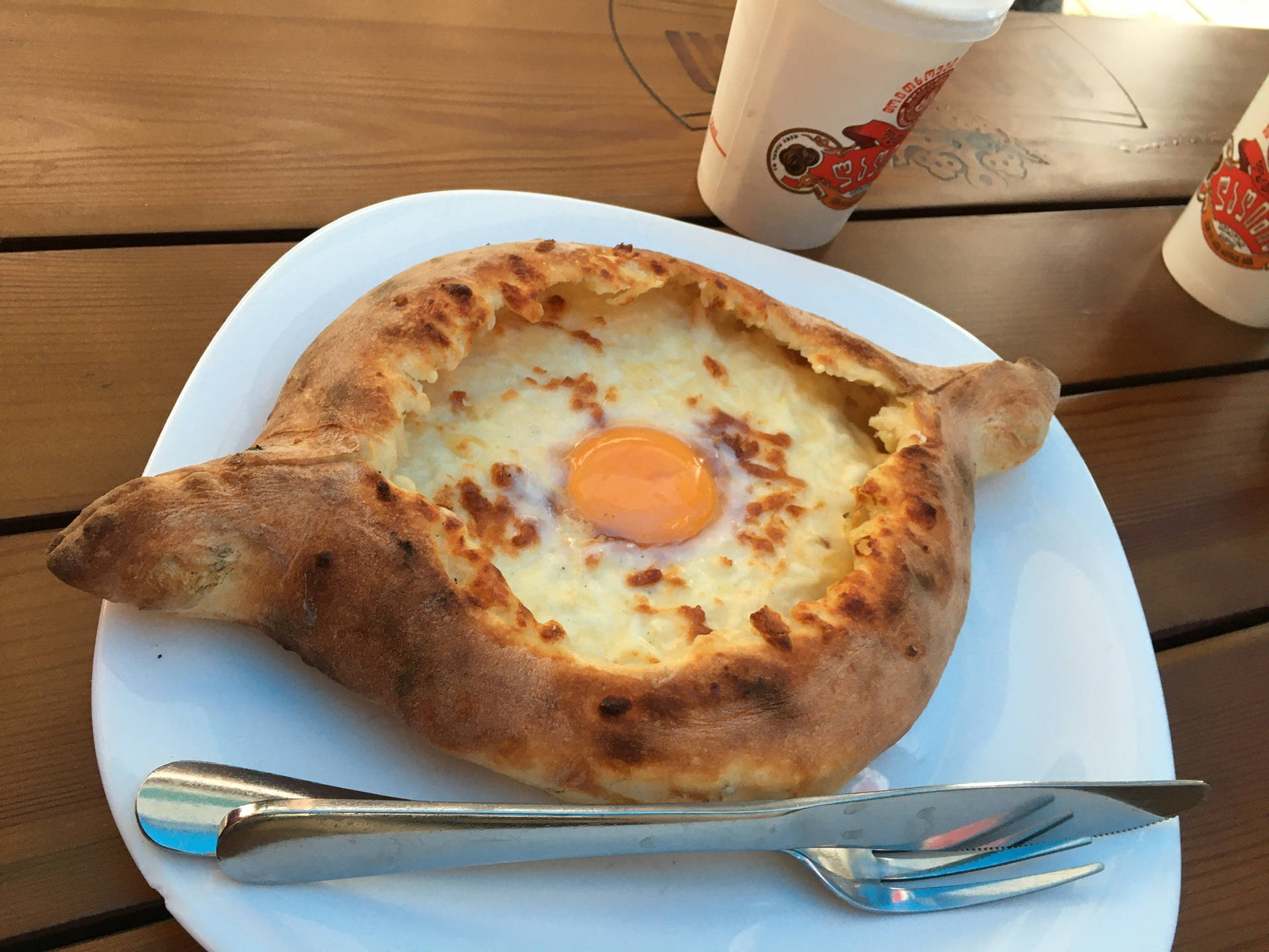 Fantastic Adjarian Khachapuri With Silver Cutlery Background