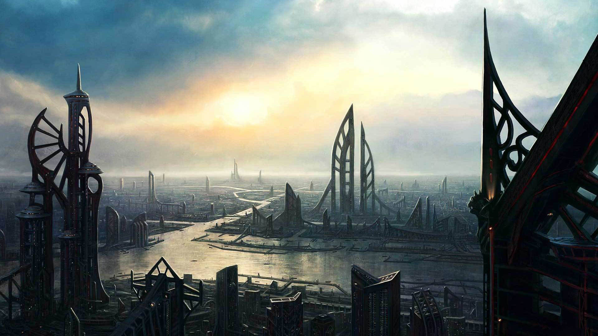 Fantastical City Art With Towers Background