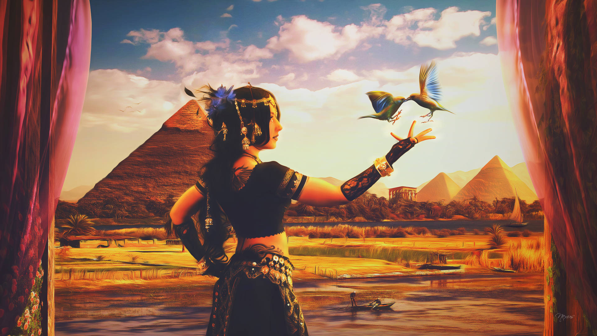 Fantasy Art Pyramid Woman Background