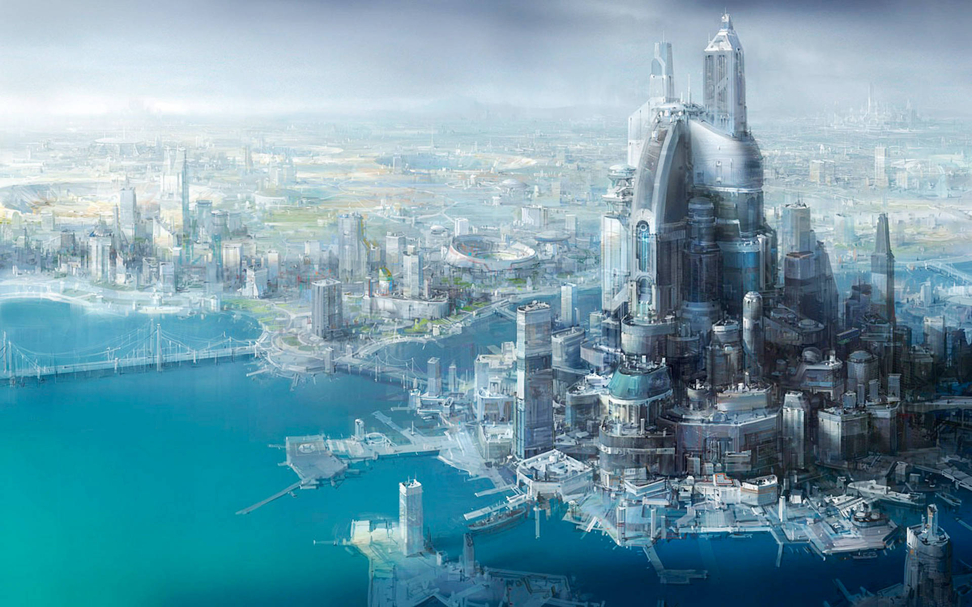 Fantasy Art Science Fiction Mega City Background