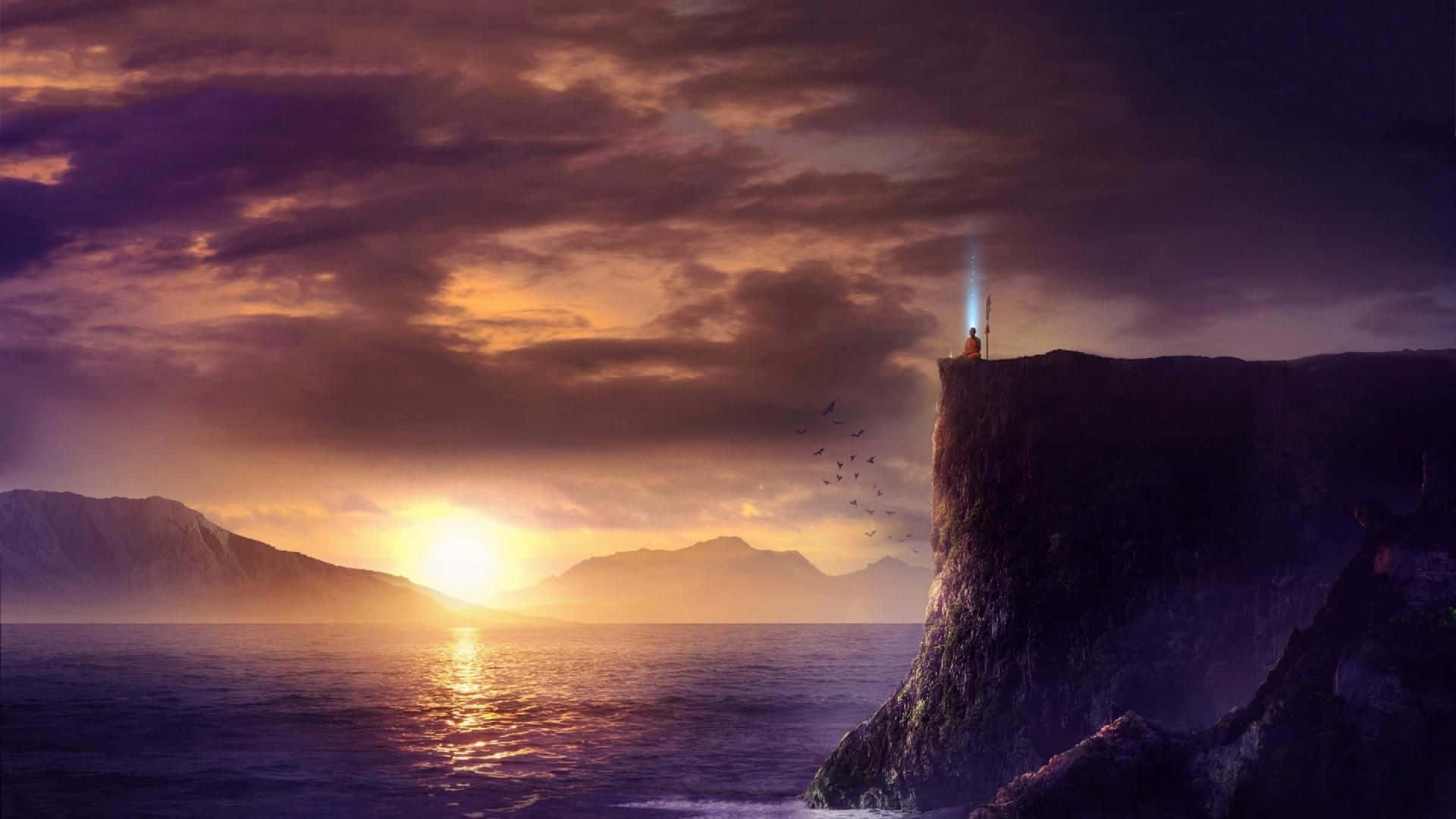 Fantasy Art Sunset Ocean Cliff Lighthouse