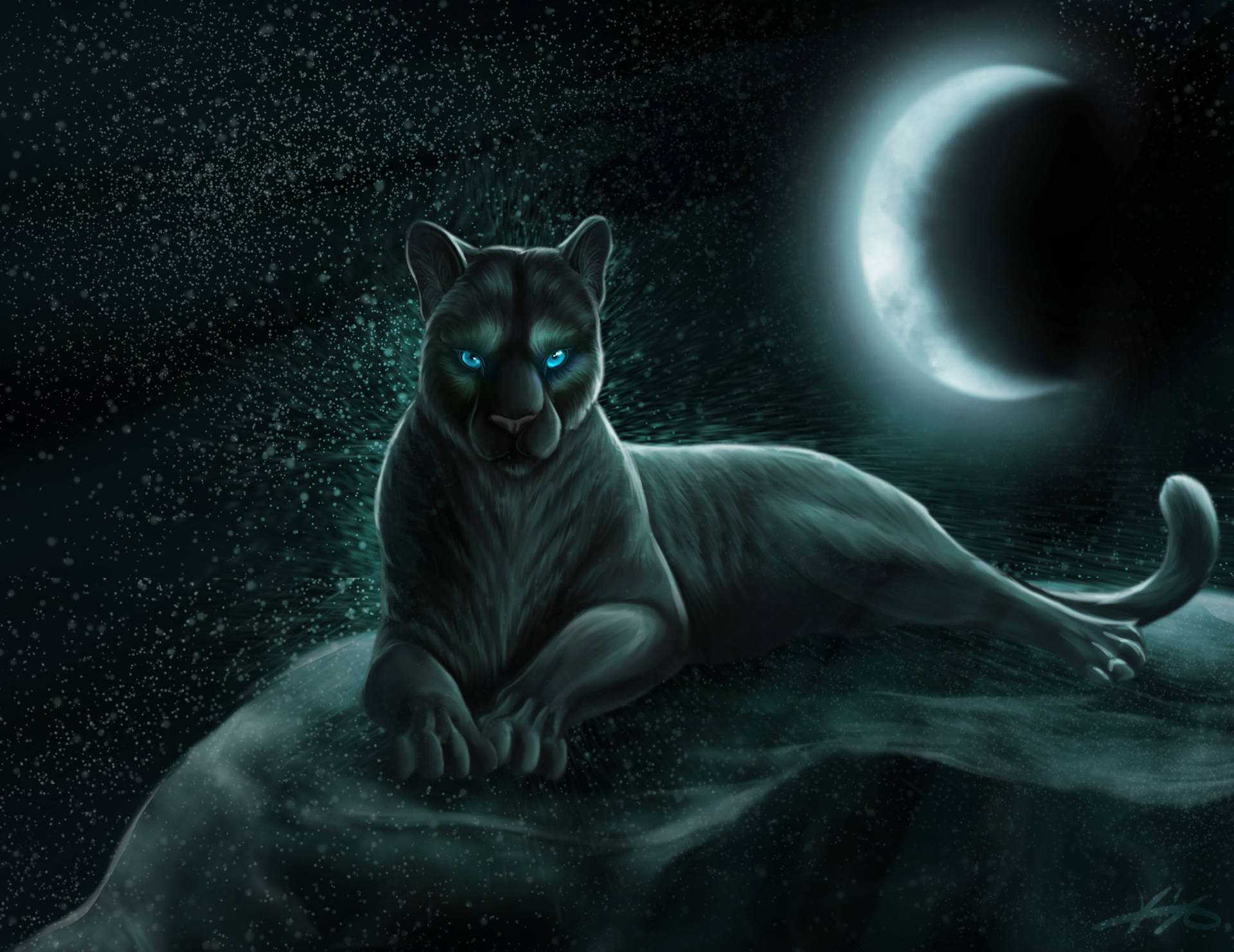 Fantasy Black Panther In The Moonlight Background