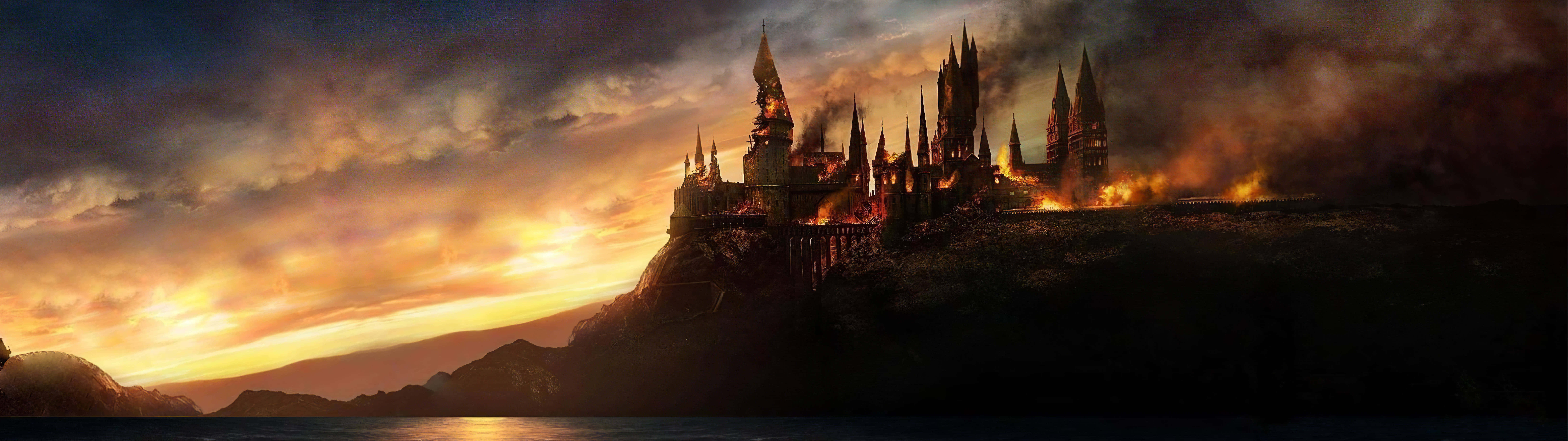 Fantasy_ Castle_ Sunset_ Fire_ Super_ Ultra_ Wide Background