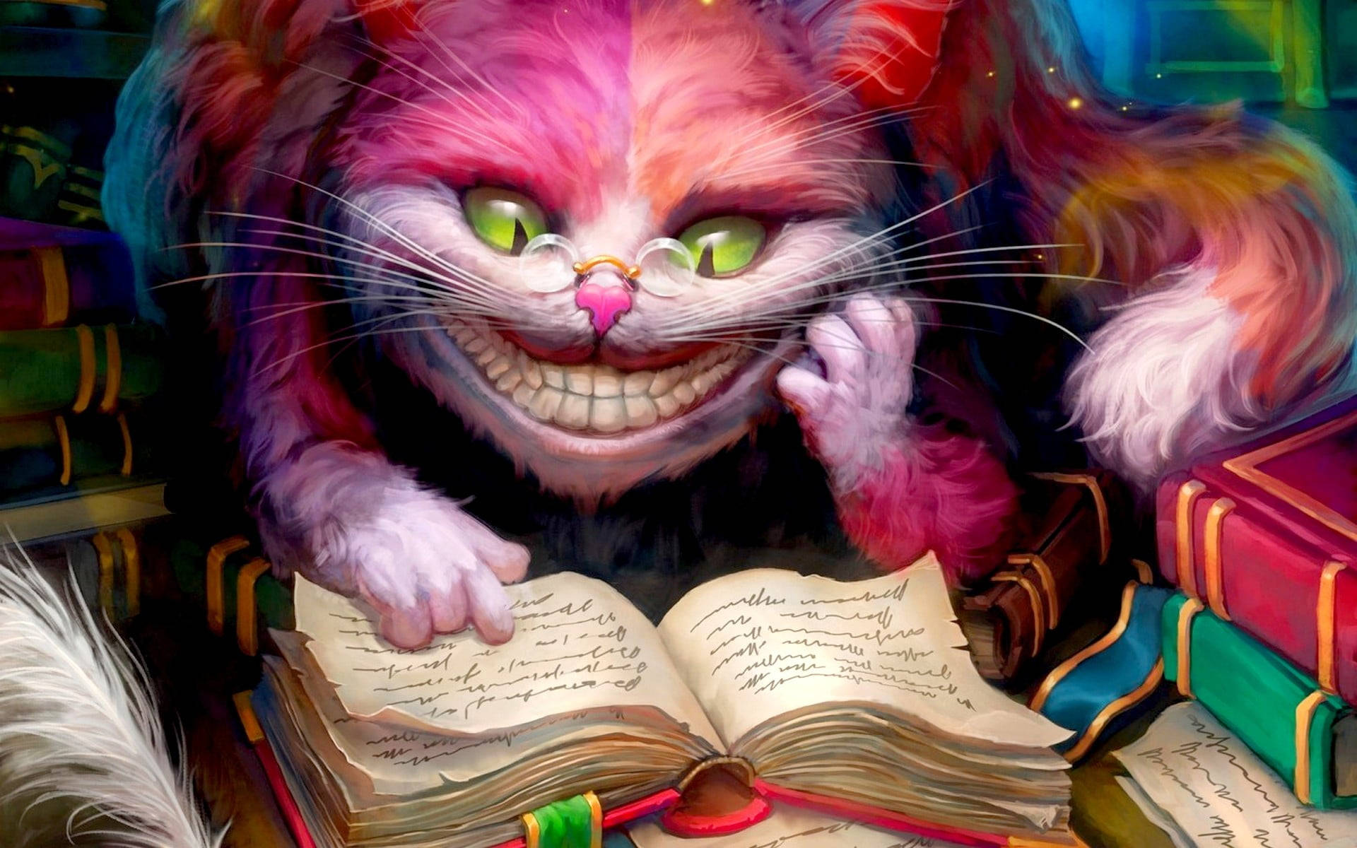 Fantasy Cat Reading A Book Background