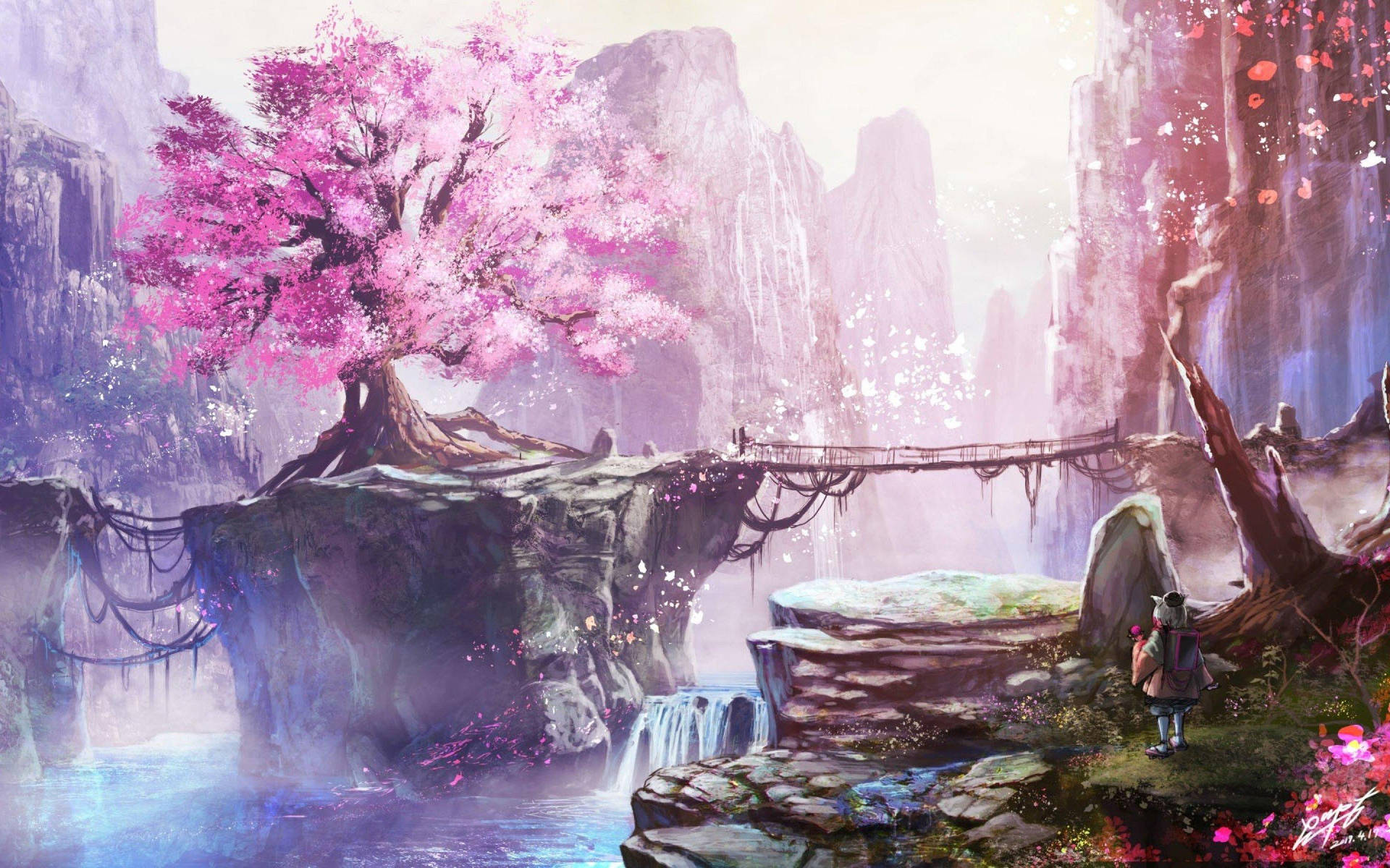 Fantasy Cherry Blossom Aesthetic Anime Laptop Background