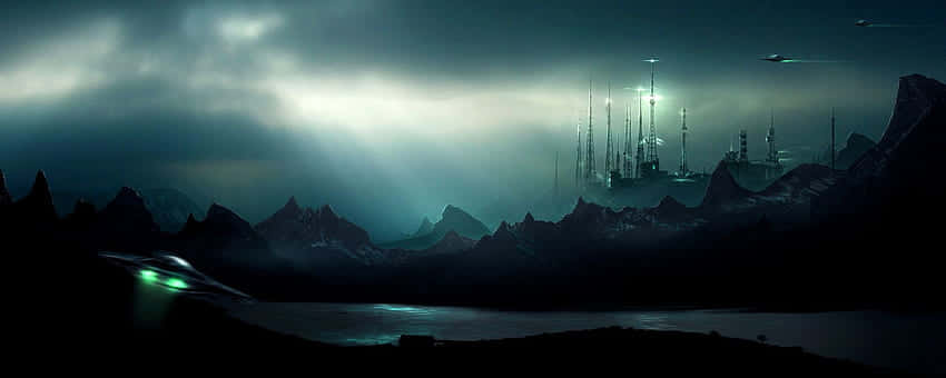 Fantasy Dark Night Scene As A Panoramic Desktop