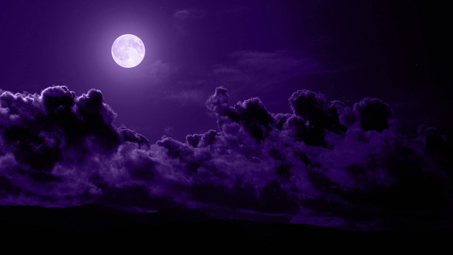 Fantasy Full Moon Dark Purple And Black Background