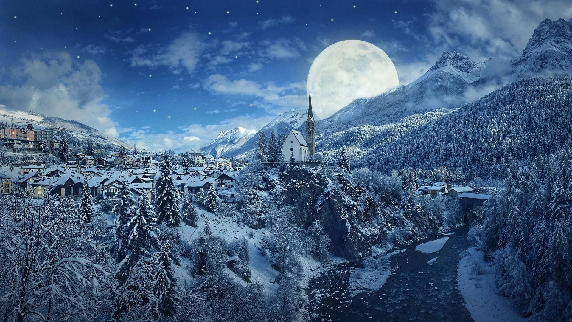 Fantasy Full Moon Winter Landscape