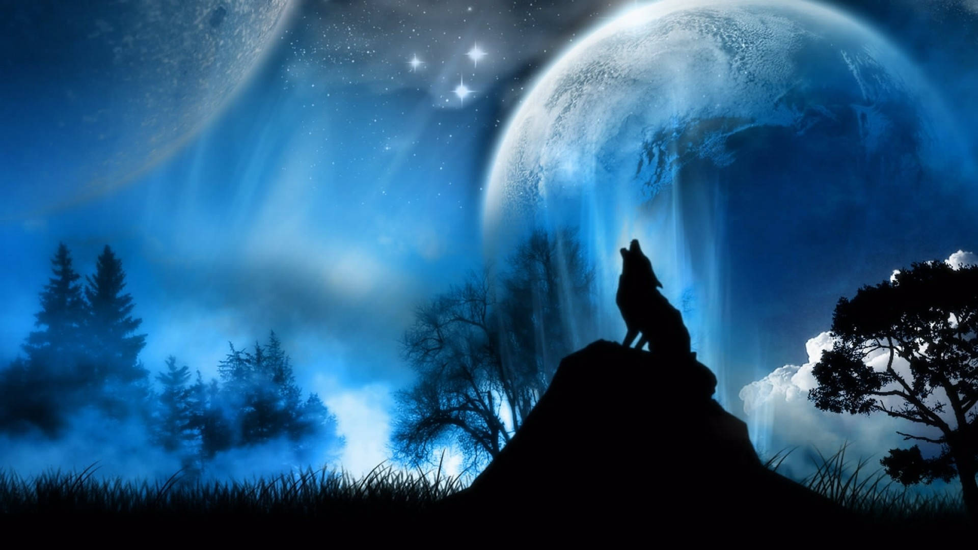 Fantasy Full Moon Wolf In Moonlight Background