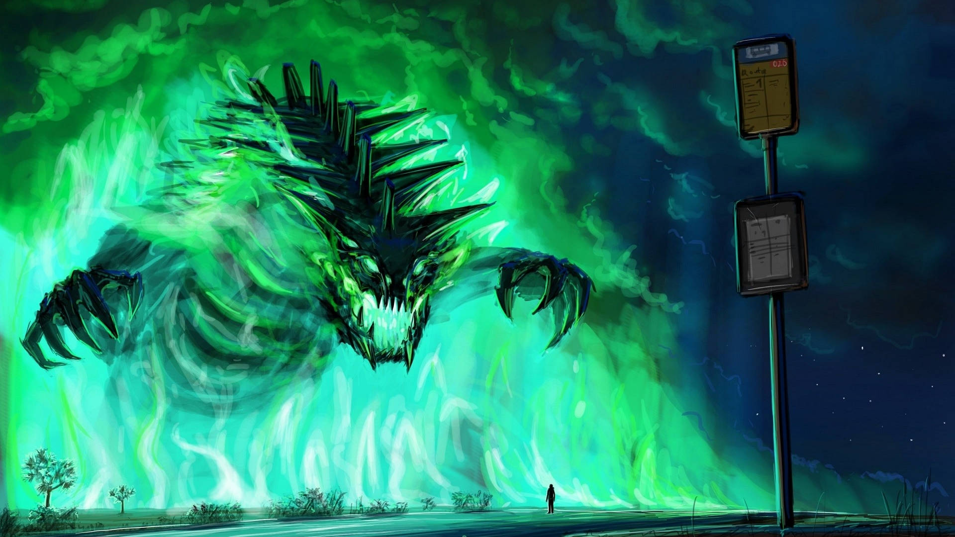 Fantasy Green Fire Creature Background