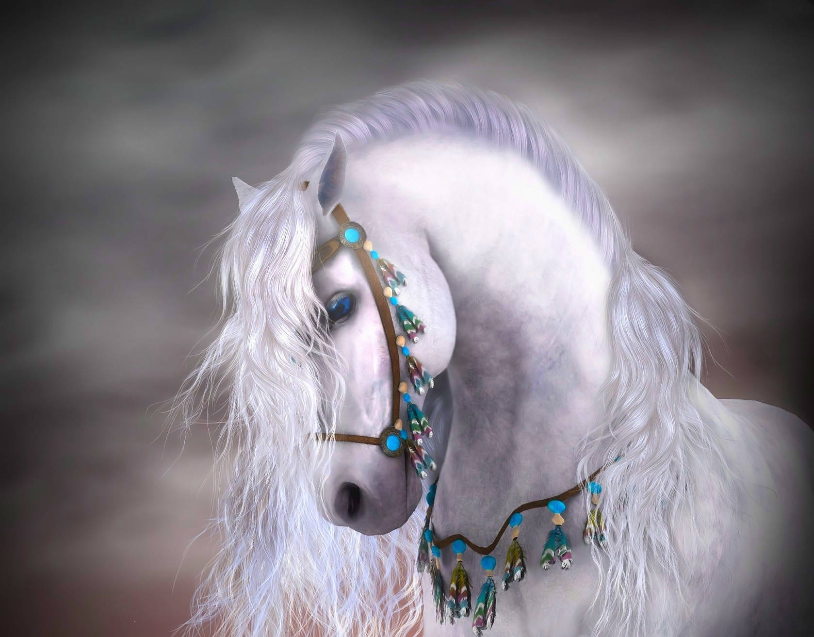 Fantasy Horse Fantasy Animals Blue Eyes Feather Hd Wallpaper | Background Image Background