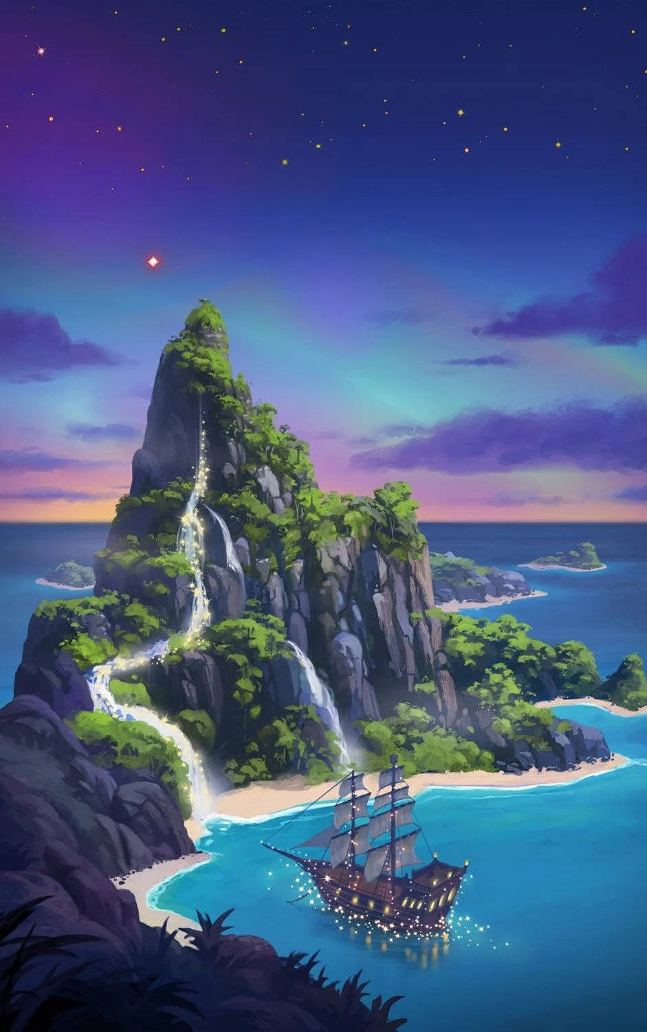 Fantasy Island Cascading Waterfall Background