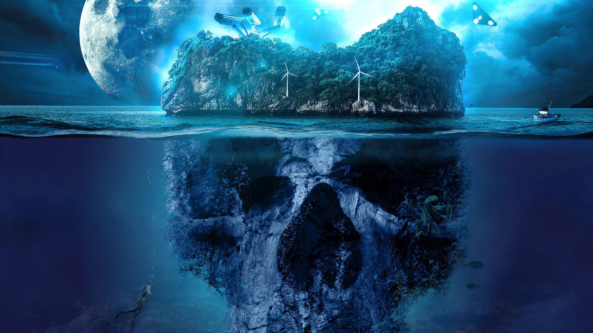 Fantasy Island Huge Skull Background